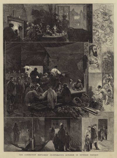 De coöperatieve keuken van communistische vluchtelingen in Newman Passage door Charles Auguste Loye